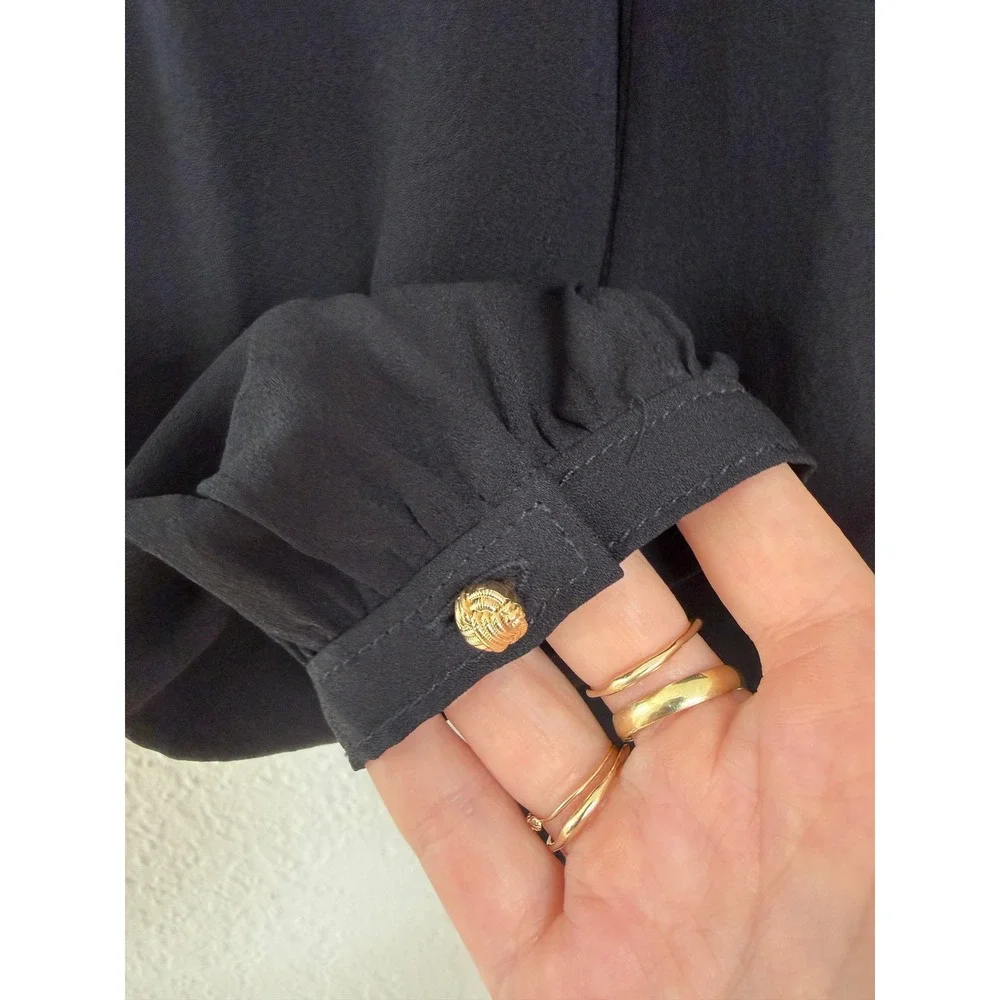 TORY BURCH Black Silk Beaded Sequin Long Sleeve Blouse Glam Regency Size 4